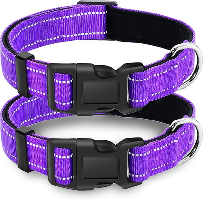 2 Pack Reflective Dog Collar with Safety Locking Buckle, Adjustable Soft Breathable Comfortable Nylon Pet Collar for Small, Medium and Large Dogs, Purple, Mini Small
