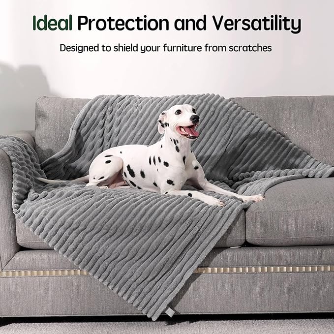 Waterproof Blanket Natural Grey Dog Blanket for Small Dogs, Washable Double Sided Pet Blanket with Milk Plush and Super Soft Velvet, Pee Proof Calming Dog Blanket for Couch Protection