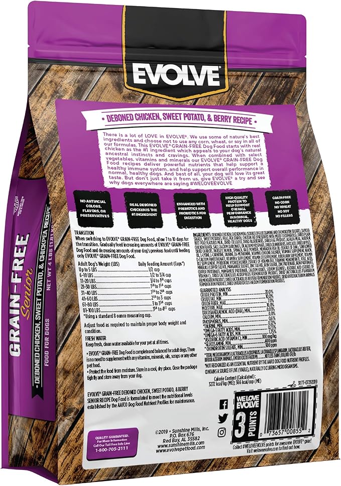 Evolve Grain Free Deboned Chicken, Sweet Potato and Berry Senior Recipe, 4lb