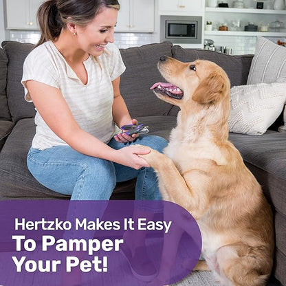 Hertzko Dog Nail Clippers with LED Light for Large & Medium Dogs - Violet Cat Nail Clipper with Replacement Blade & Nail File, Purple Nail Clippers for Dogs, Grooming Paw Pads, Circular Blade