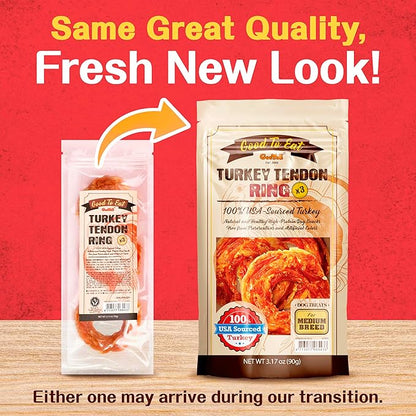 Gootoe Turkey Tendon Dog Treats  100% USA-Sourced, Natural Snack, Premium Training Chews, Hypoallergenic, Reseal Value Bags, Size for Medium Dogs, Ring (Medium) 3 Unit/Pack