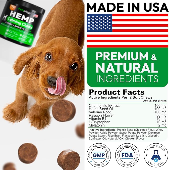 Hemp Calming Chews for Dogs - 170 Dog Calming Chews - Anxiety Relief Treats - Advanced Stress Relief Supplement, Separation Aid, Barking, Fireworks, Melatonin - Hip & Joint Support - Made in USA