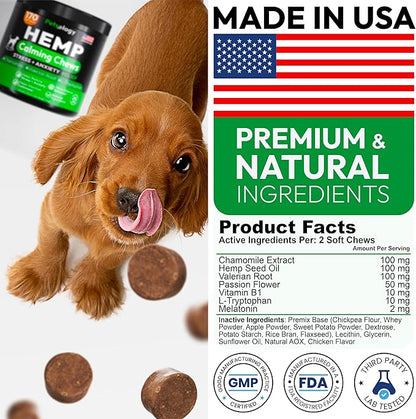 Hemp Calming Chews for Dogs - 170 Dog Calming Chews - Anxiety Relief Treats - Advanced Stress Relief Supplement, Separation Aid, Barking, Fireworks, Melatonin - Hip & Joint Support - Made in USA