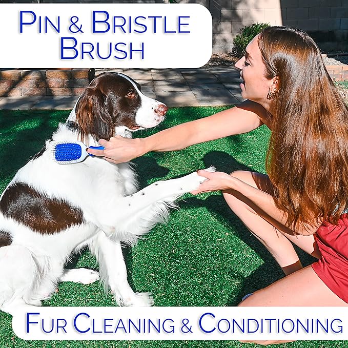 6 In 1 Premium Dog Brush Set - Dog Grooming Brushes - Ball Pin & Bristle Brush, Curved Blade Dematting Comb, Slicker Brush, Deshedding Edge Comb, Detangling Pet Comb