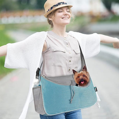 PetAmi Small Dog Sling Carrier, Soft-Sided Crossbody Puppy Carrying Purse Bag, Adjustable Sling Pet Pouch to Wear Medium Dog Cat Travel, Dog Bag for Traveling, Breathable, Poop Bag Dispenser, Blue