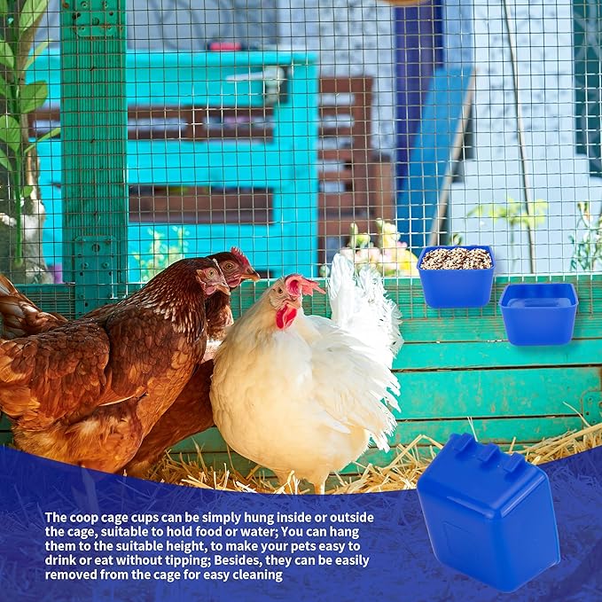 40 Pcs Cage Cups Chicken Feeder Cups 16 oz Hanging Bird Food Water Cups Bunny Cage Feeding Bowl Dish for Pet Parrot Rooster Parakeet Gamefowl Poultry Pigeon Wire Cage(Blue)