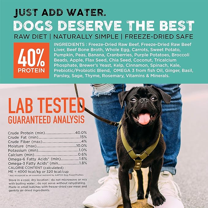 Nature's Diet Simply Raw® Freeze-Dried Raw Whole Food Meal - Makes 18 Lbs Fresh Raw Food with Muscle, Organ, Bone Broth, Whole Egg, Superfoods, Fish Oil Omega 3, 6, 9, Probiotics & Prebiotics (Beef)