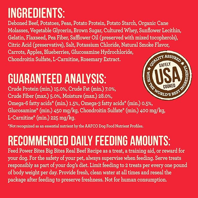 Merrick Power Bites Dog Treats Big Bites, Beef and Sweet Potato Recipe - 6 oz Bag