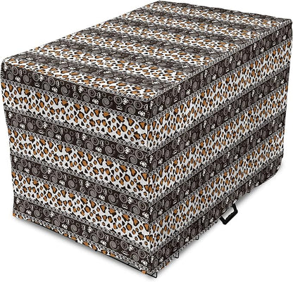 Ambesonne African Dog Crate Cover, Traditional Borders Cheetah Skin with Abstract Spirals and Circles, Easy to Use Pet Kennel Cover for Medium Large Dogs, 42 Inch, Pale Coffee Brown White