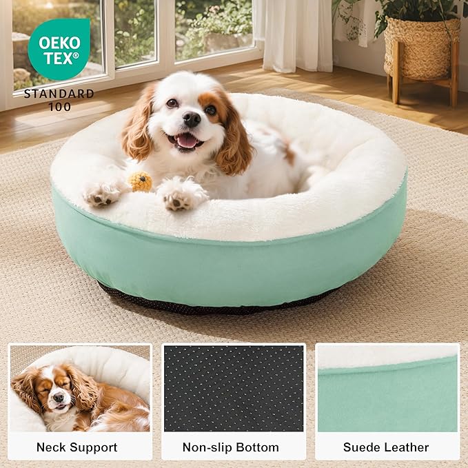 Love's cabin Round Donut Cat and Dog Cushion Bed, 25in Pet Bed for Small or Medium Dogs, Anti-Slip & Water-Resistant Bottom, Soft Durable Fabric Pet Beds, Washable Calming Cat & Dog Bed Teal