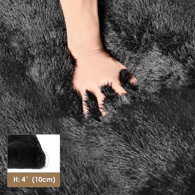 EHEYCIGA Fluffy XXL Dog Crate Pad, Plush Faux Fur Dog Bed for Extra Large Dogs, Calming Anti Anxiety XXL Dog Bed for Crate, Washable Soft Warm Dog Crate Mat with Non-Slip Bottom, Black