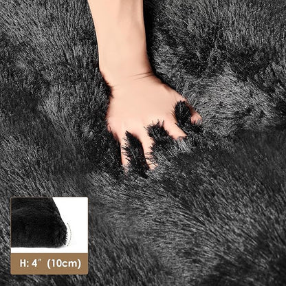 EHEYCIGA Fluffy XXL Dog Crate Pad, Plush Faux Fur Dog Bed for Extra Large Dogs, Calming Anti Anxiety XXL Dog Bed for Crate, Washable Soft Warm Dog Crate Mat with Non-Slip Bottom, Black