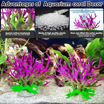 kathson Artificial Coral Ornament Resin Coral Decor for Fish Tank Underwater Sea Plants Decorations Aquarium Landscape (Purplish Green)