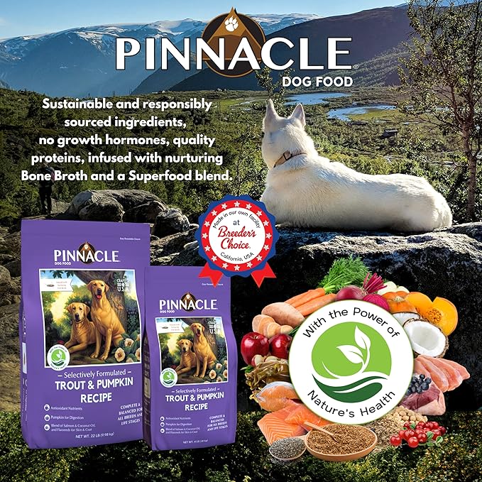 Pinnacle Trout & Pumpkin Dry Dog Food 22 lb, Infused with Broth