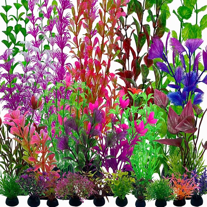 25pcs Fish Tank Accessories Aquarium Artificial Plants, Fish Tank Decorations Plants, Aquarium Decor Artificial Plants, Small to Large