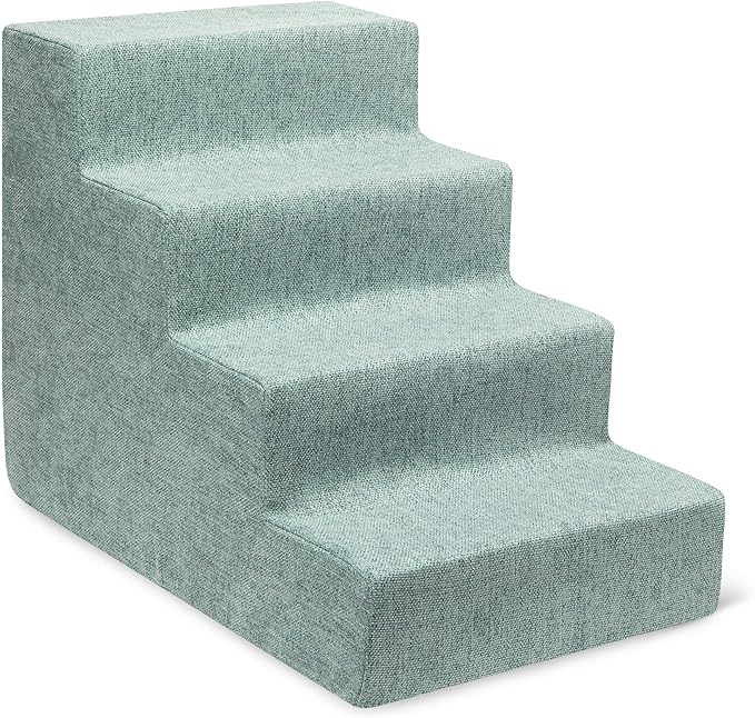 Best Pet Supplies Dog Stairs for Small Dogs & Cats, Foam Pet Steps Portable Ramp for Couch Sofa and High Bed Non-Slip Balanced Indoor Step Support, Paw Safe No Assembly - Pale Teal, 4-Step