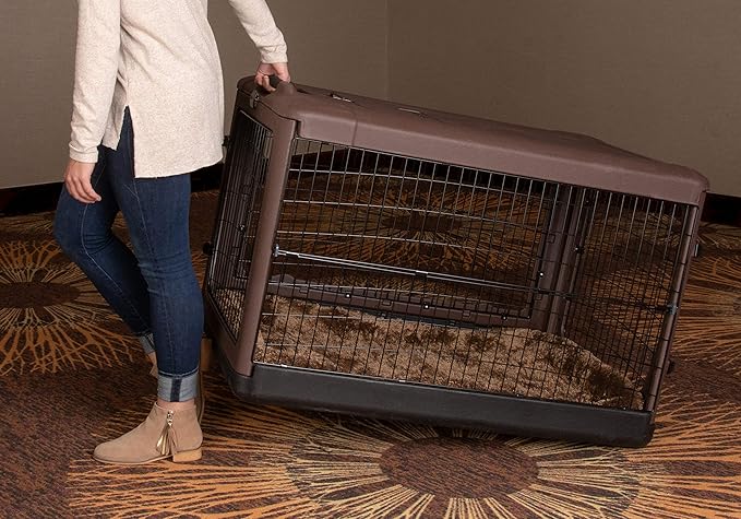 Pet Gear _he Other Door 4 Door Steel Crate for Dogs/Cats with Garage-Style Door, Includes Plush Bed + Travel Bag, No Tools Required, Espresso