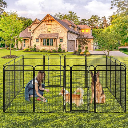 Dog Play Pen Indoors - 8 Panels 40" Playpens Indoor Safety Design Without Stakes, Threshold Free Door Ease to Access, Portable Fence Ground Anchors for Outdoor, Yard and RV Camping