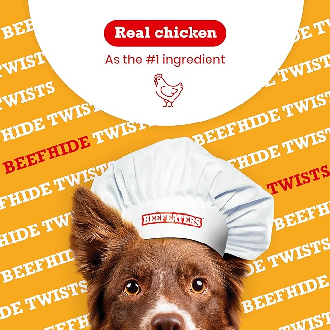 Beefeaters Dog Treats - Beefh 5in Twist with Chicken 26oz | Dog Food High Protein, Low Fat, Enriched with Vitamins & Minerals | Promotes Clean Teeth | Dog Training Treats for All Dog Sizes