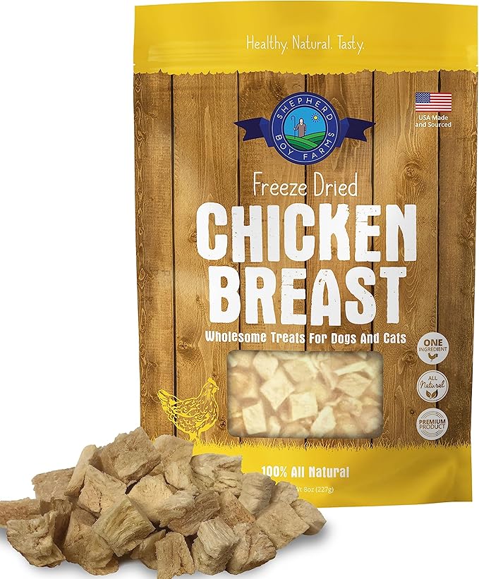 Freeze Dried Dog and Cat Treats, Chicken Breast, All Natural Freeze-Dried Dog Treat & Dog Snacks, Made in USA, High in Protein, Nutrition of Raw Dog Food, Single Ingredient, 8oz