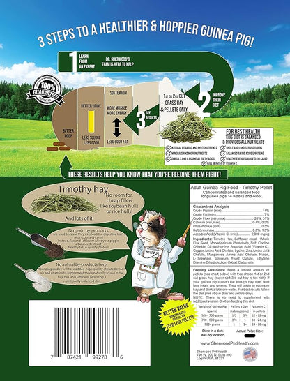 Sherwood Pet Health Adult Guinea Pig Food Measured Timothy Pellet (10 Pound) Hay-Based, Grain-Free, Soy-Free for Better Digestion