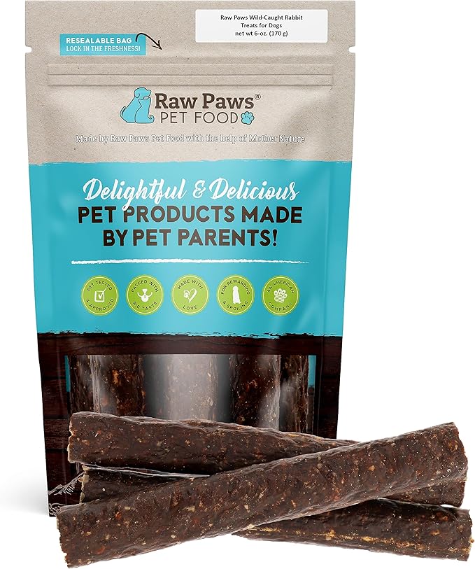 Raw Paws Wild-Caught Rabbit Treats for Dogs, 6-oz - Packed in USA - Rabbit Dog Treats - Corn, Soy & Grain Free Rabbit Bites Dog Treats - Real Rabbit Meat for Dogs - Rabbit Training Treats for Puppies