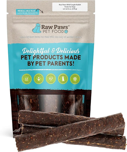 Raw Paws Wild-Caught Rabbit Treats for Dogs, 6-oz - Packed in USA - Rabbit Dog Treats - Corn, Soy & Grain Free Rabbit Bites Dog Treats - Real Rabbit Meat for Dogs - Rabbit Training Treats for Puppies
