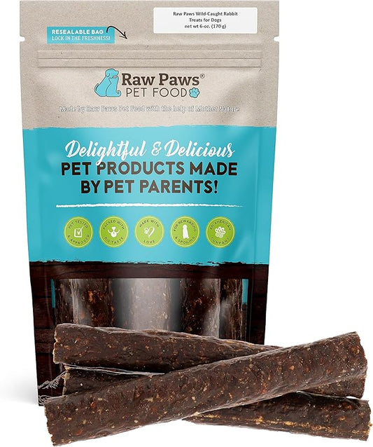 Raw Paws Wild-Caught Rabbit Treats for Dogs, 6-oz - Packed in USA - Rabbit Dog Treats - Corn, Soy & Grain Free Rabbit Bites Dog Treats - Real Rabbit Meat for Dogs - Rabbit Training Treats for Puppies