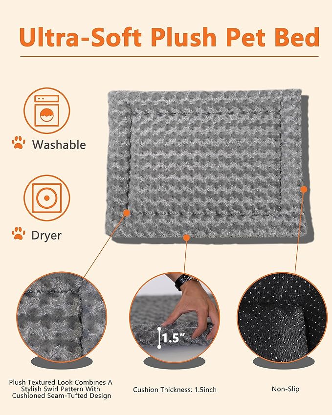 Megidok Wooden Dog Crate Furniture with Cushion, Dog Crate End Table with Tray, Double Doors Dog Crate(*L:43.1" L*28.6" W*30.3" H, Rustic Style)