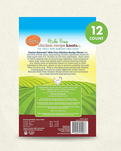 Canine Naturals Chicken Recipe Chew - Rawhide Free Dog Treats - Made from USA Raised Chicken - All-Natural and Easily Digestible - 12 Pack of Mini Knots for Dogs 5-20lb