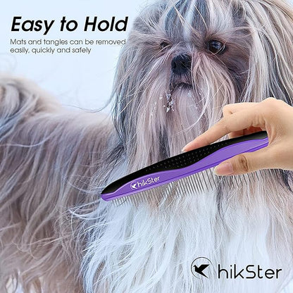 Dog Comb for Grooming Pet Comb with Stainless Steel Rounded Teeth Rubber Handle for Large Medium & Small Cat Comb Removes Knots & Tangled Hair