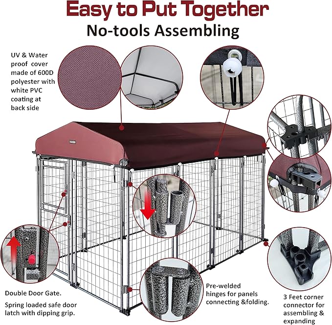 8'*4'*5' Dog Kennel Outdoor with Roof Cover for Large Dogs Heavy Duty Dog Fence Welded Wire Catio Retriever Dog Playpen
