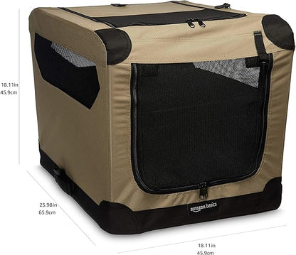 Amazon Basics 2 Door Foldable and Portable Travel Pet Kennel for Cat, Dog, Rabbit, 26 inch, Tan, S 26" x 18" x 18"