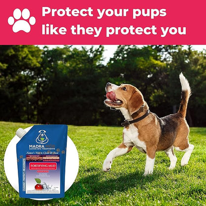 Worldwide Nutrition Bundle: Madra Mor Fortifying Mud - Dog Essentials Mud Bath, Dog Grooming, Dry Skin for Dogs Treatment, Dog Coat Skin Care Products - 10oz Pouch & Multi-Purpose Key Chain