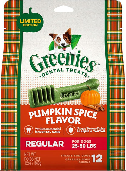 Greenies Regular Dental Dog Treats, Pumpkin Spice, Limited Edition, 12 oz. Pack (12 Treats)
