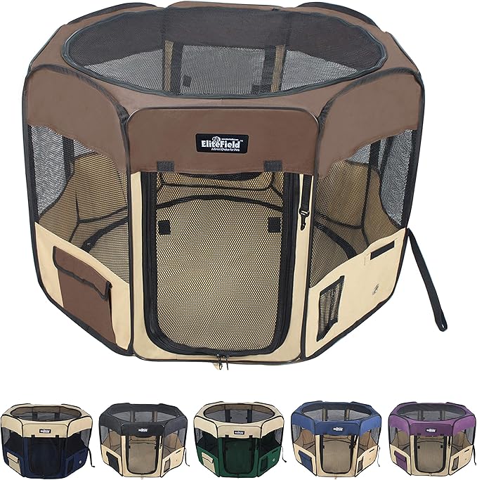 EliteField 2-Door Soft Pet Playpen (2 Year Warranty), Exercise Pen, Multiple Sizes and Colors Available for Dogs, Cats and Other Pets (36" x 36" x 24"H, Brown+Beige)
