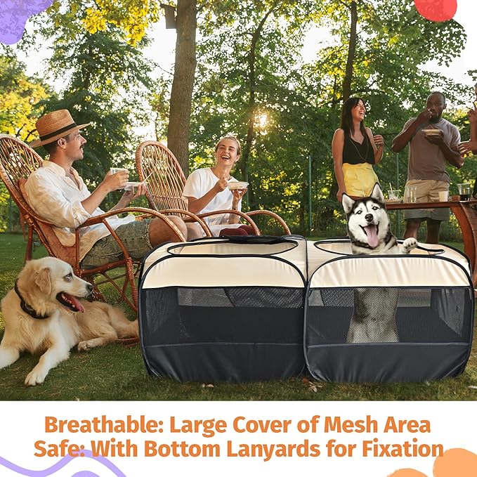 2-in-1 Dog Playpen 46.5''Pop Up Cat Pet Playpen, Assembly-Free Indoor Outdoor Kitten Enclosure, Kitten Pen Cat Cage Portable Puppy Tent Crates Kennel for Small Animals(No Divider, Unified Space)