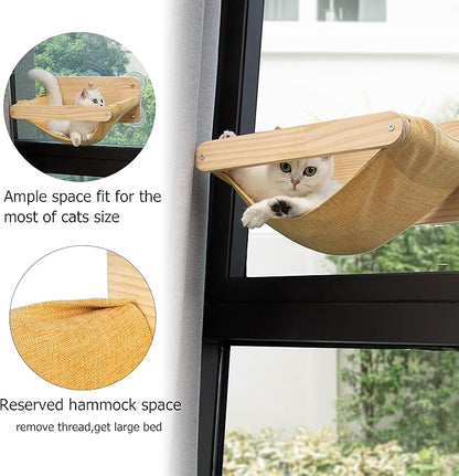Cat Window Hammock Bed 4pcs/Set Cat Window Perch for Indoor Cats Seat with Two Shelves and One Scratching Post Sunction Cup Mounted