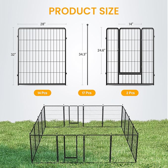 Dog Playpen 32 Inch 16 Panels, Ideal Dog Fence for Small/Medium Dogs Indoor & Outdoor Bliss, Perfect Dog Pen for Camping, Yard, RV, Garden Fence, Black