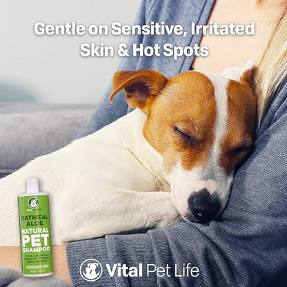 Dog Shampoo with Oatmeal, Aloe Vera, Chamomile, Jojoba Oil, Vitamin E - Natural Ingredients, Helps Allergies Dry Coats & Itchy Sensitive Skin, No Parabens or Artificial Dyes, 16 oz