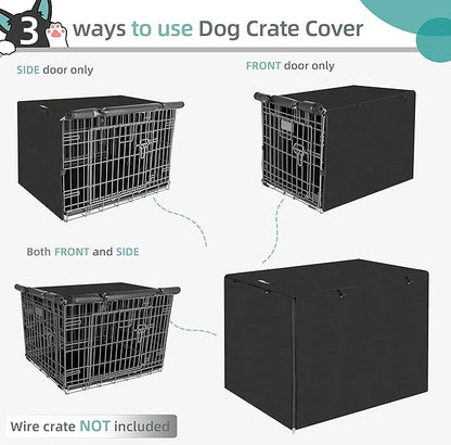 48 Inche Dog Crate Cover, Double Door Dogs Kennel Covers for Large Wire Crate, Lightweight 600D Polyester Windproof, Cover Only, Black