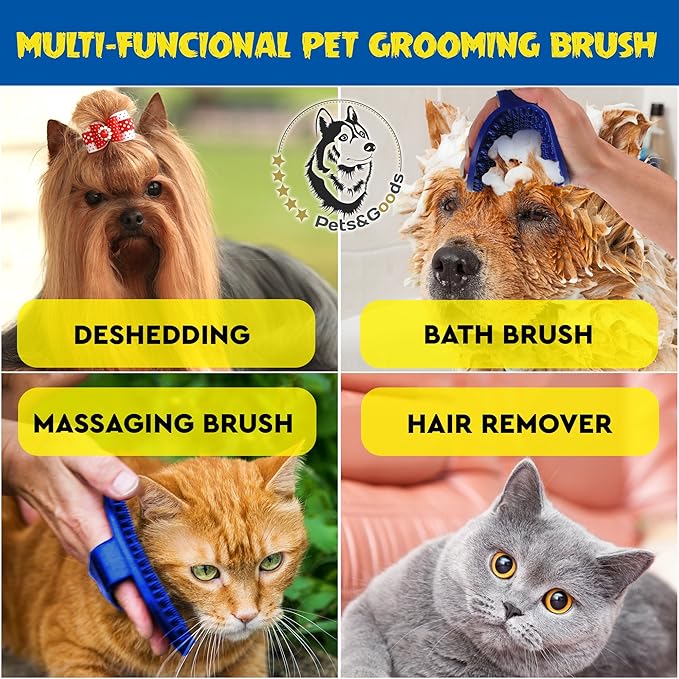 Dog and Cat Grooming Brush - Rubber Brush for Bathing, Washing, Deshedding Short or Long Pet Hair