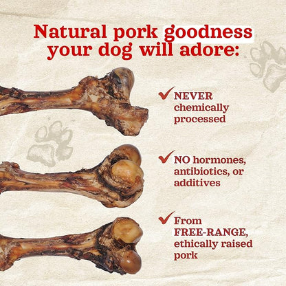 Natural Farm Smoked Pork Femur (4 Pack), 100% Natural Ham Bones for Dogs, High in Minerals & Vitamins, Mental Stimulation, Grain-Free Long-Lasting Bones for Large and Medium Dogs