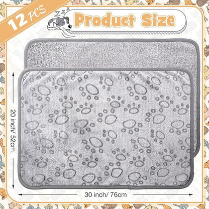 Tegeme 12 Pieces Pet Blanket Soft Fleece Dog Fluffy Doggie Warm Felt Throw Spring Cute Paw Print Puppy Kitten Sleep Mat Bed Covers for Cat(30 x 20 Inch,Gray)
