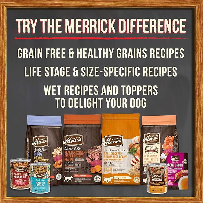 Merrick Grain Free Bone Broth, Premium Human Grade And Gluten Free Dog And Cat Food Topper Pouches, Chicken - 16 oz. Pouch
