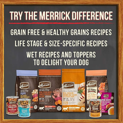 Merrick Grain Free Bone Broth, Premium Human Grade And Gluten Free Dog And Cat Food Topper Pouches, Chicken - 16 oz. Pouch