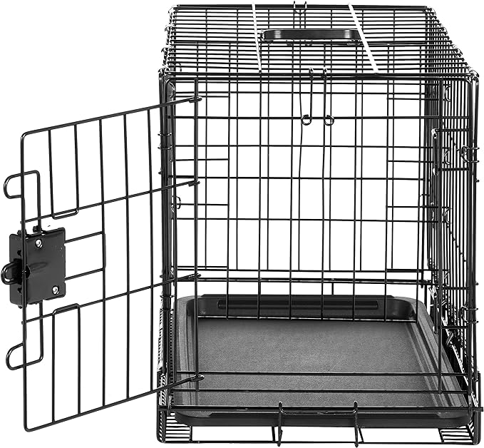 Amazon Basics Durable, Foldable Metal Wire Pet Crate with Tray, Portable and Sturdy for Travel, Single Door, Divider Panel, Perfect Size for Small Dogs, 22 x 13 x 16 in, Black