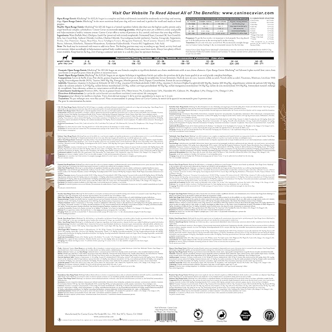 Canine Caviar - Open Range: Water Buffalo & Chickpea Alkaline Dry Dog Food, Limited Ingredients, Gluten-Free, Based on Science & Research, Veterinary Alternative Diet (22 Pound Bag)