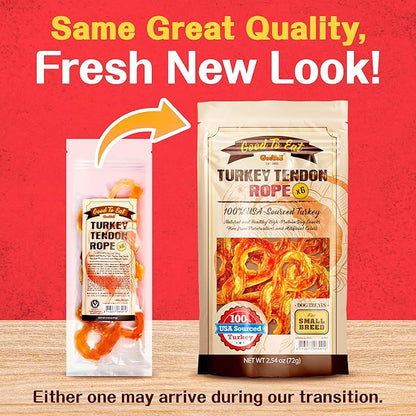 Gootoe Turkey Tendon Dog Treats  100% USA-Sourced, Natural Snack, Premium Training Chews, Hypoallergenic, Reseal Value Bags, Size for Small Dogs, Rope (Small) 6 Unit/Pack