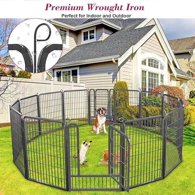 Dog Playpen, 40 inch Height 24 Panels Heavy Duty Dog Fence Pet Playpen with Door, Anti-Rust Dog Exercise Pen with Lock, Portable Pet Fence Outdoor for Yard RV Camping